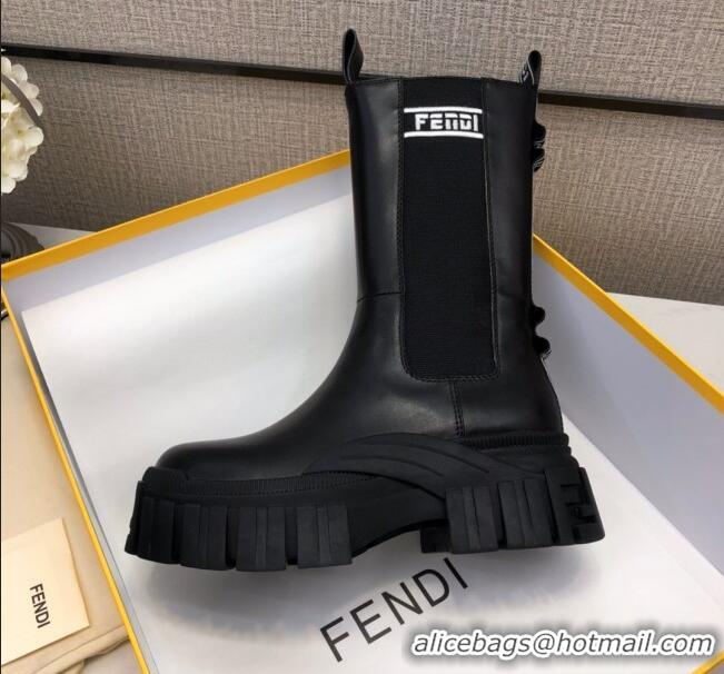 Best Grade Fendi Calfskin Platform Short Boots with FENDI Embroidered 120403 Black/White