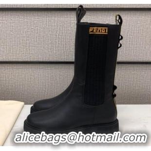 Fendi Calfskin Knit Short Boots with FENDI Embroidered Black/Yellow 120405