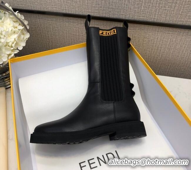 Fendi Calfskin Knit Short Boots with FENDI Embroidered Black/Yellow 120405