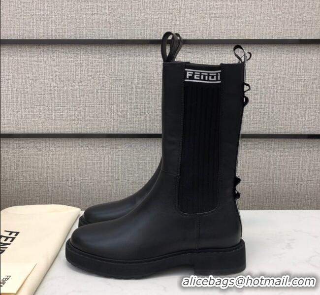 Low Price Fendi Calfskin Knit Short Boots with FENDI Embroidered Black/White 120406