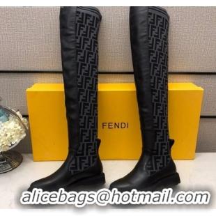 Durable Fendi FF Knit Sock Over- Knee High Boots Black/Grey 20407