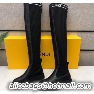 Shop Duplicate Fendi Knit Sock Over- Knee High Boots Black/White 20408