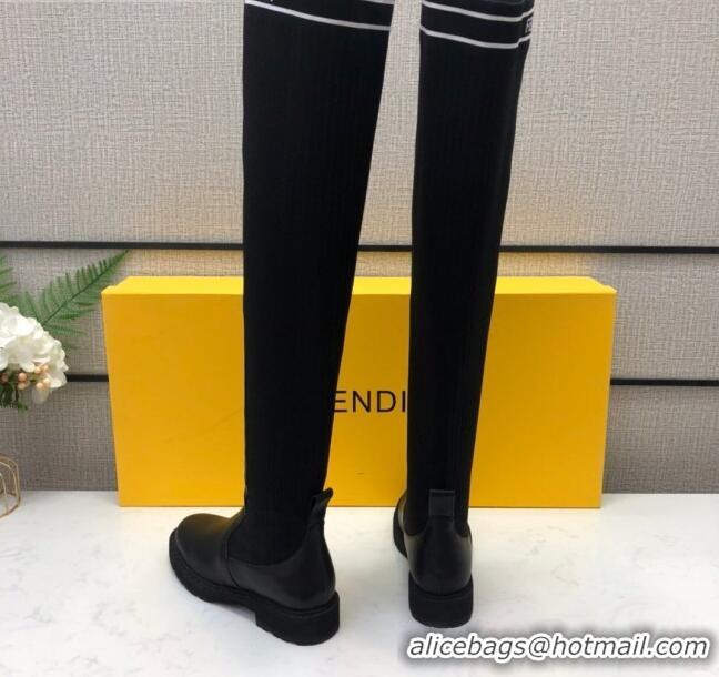 Shop Duplicate Fendi Knit Sock Over- Knee High Boots Black/White 20408