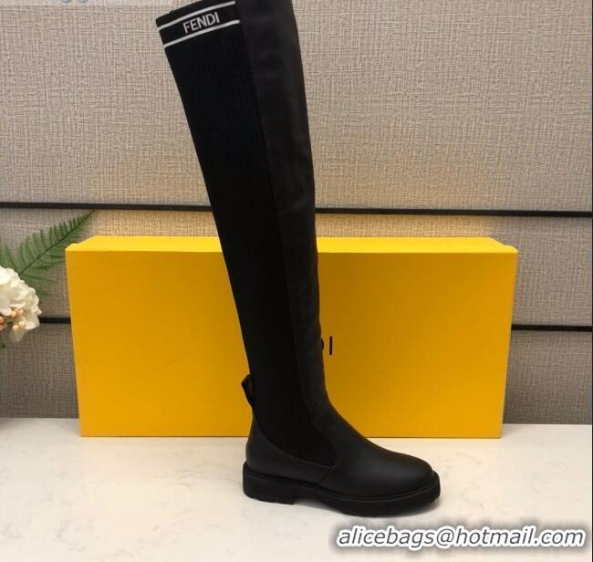 Shop Duplicate Fendi Knit Sock Over- Knee High Boots Black/White 20408