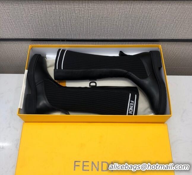 Low Price Fendi Calfskin Knit Sock Medium High Boots Black/White 20410