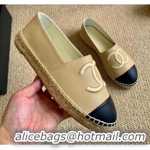 Top Quality New Chanel Leather Embroidered CC Espadrilles G20113 Beige 2020