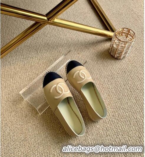 Top Quality New Chanel Leather Embroidered CC Espadrilles G20113 Beige 2020