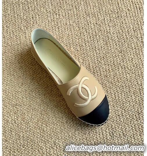 Top Quality New Chanel Leather Embroidered CC Espadrilles G20113 Beige 2020