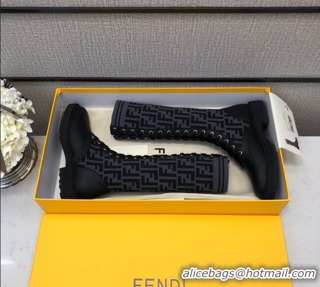 Low Cost Fendi Matte Calfskin FF Knit Sock Medium High Boots 120412 Grey