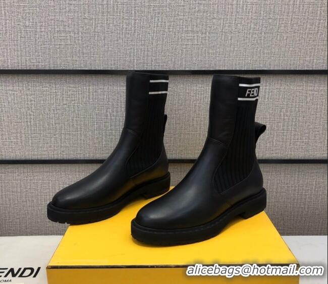 Cheap Price Fendi Soft Calfskin FF Knit Sock Short Boots 120415 Black/White