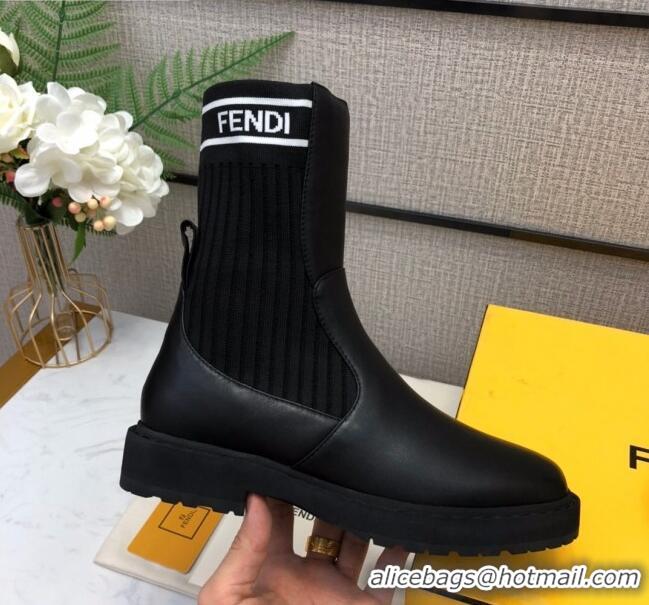 Cheap Price Fendi Soft Calfskin FF Knit Sock Short Boots 120415 Black/White