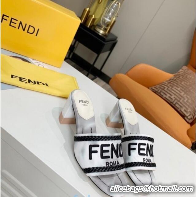 Good Looking Fendi Mid-Heel Slide Sandals in Silver Embroidered Silk with Braid Charm 121939