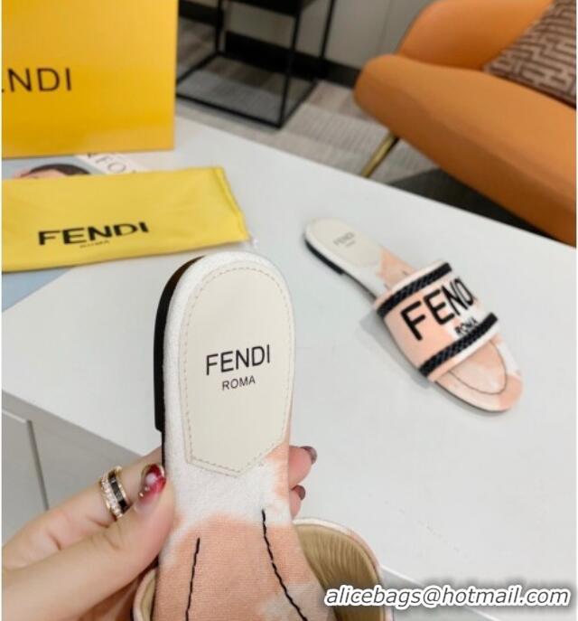 Top Design Fendi Flat Slide Sandals in Silver Embroidered Pink with Braid Charm 121945