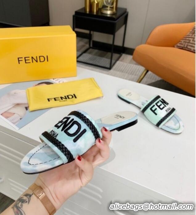 Purchase Fendi Flat Slide Sandals in Silver Embroidered Green with Braid Charm 121948