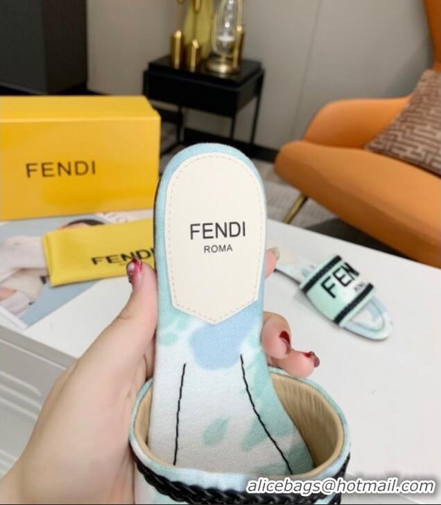 Purchase Fendi Flat Slide Sandals in Silver Embroidered Green with Braid Charm 121948