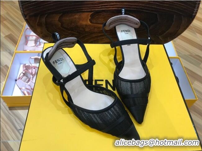 Good Quality Fendi Colibri Slingback in Black Tulle and Satin Mesh 55mm 22115