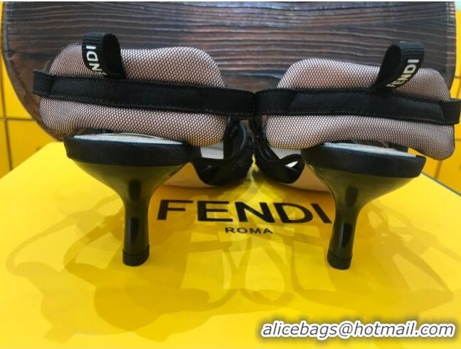 Good Quality Fendi Colibri Slingback in Black Tulle and Satin Mesh 55mm 22115