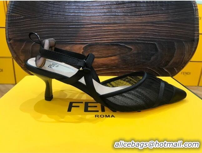 Good Quality Fendi Colibri Slingback in Black Tulle and Satin Mesh 55mm 22115