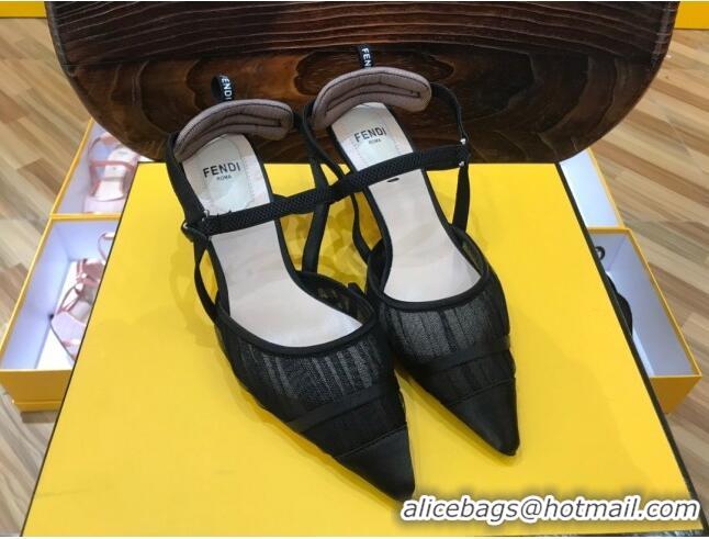 Good Quality Fendi Colibri Slingback in Black Tulle and Satin Mesh 55mm 22115