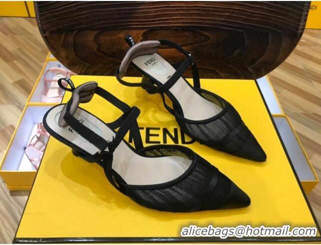 Good Quality Fendi Colibri Slingback in Black Tulle and Satin Mesh 55mm 22115