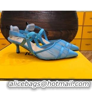 Lower Price Fendi Colibri Slingback in Blue Tulle and Satin Mesh 55mm 22116