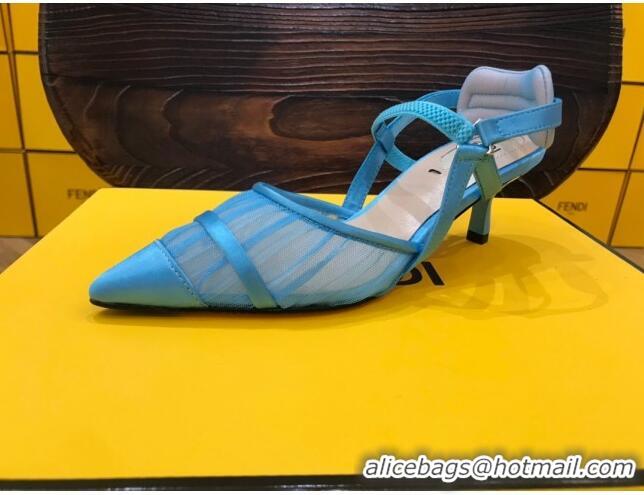 Lower Price Fendi Colibri Slingback in Blue Tulle and Satin Mesh 55mm 22116