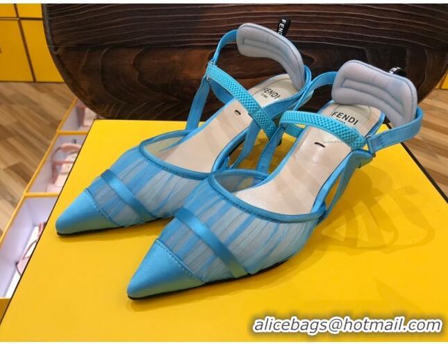 Lower Price Fendi Colibri Slingback in Blue Tulle and Satin Mesh 55mm 22116