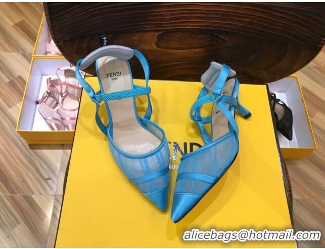 Lower Price Fendi Colibri Slingback in Blue Tulle and Satin Mesh 55mm 22116