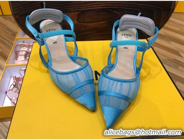 Lower Price Fendi Colibri Slingback in Blue Tulle and Satin Mesh 55mm 22116