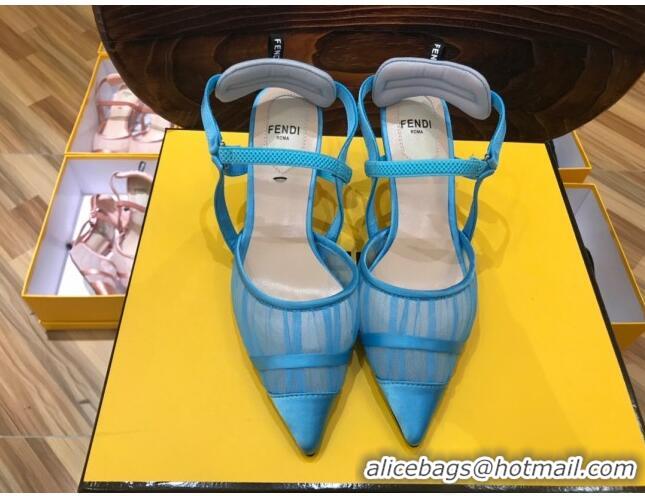 Lower Price Fendi Colibri Slingback in Blue Tulle and Satin Mesh 55mm 22116