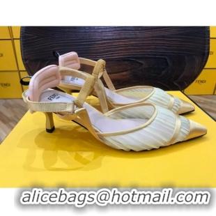 Best Luxury Fendi Colibri Slingback in Champagne Gold Tulle and Satin Mesh 55mm 22118