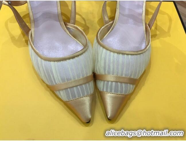 Best Luxury Fendi Colibri Slingback in Champagne Gold Tulle and Satin Mesh 55mm 22118