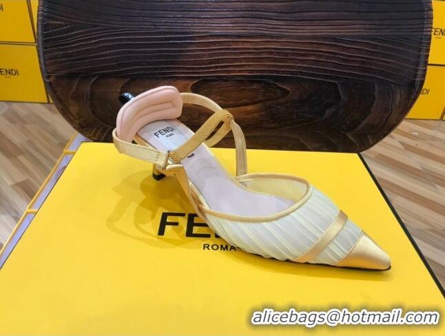 Best Luxury Fendi Colibri Slingback in Champagne Gold Tulle and Satin Mesh 55mm 22118