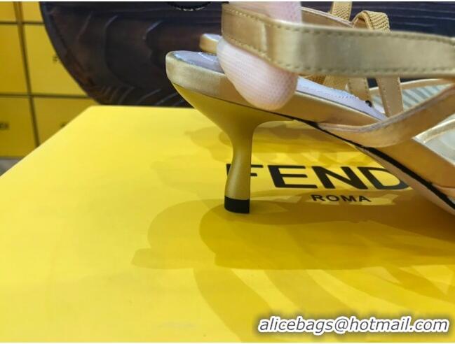 Best Luxury Fendi Colibri Slingback in Champagne Gold Tulle and Satin Mesh 55mm 22118