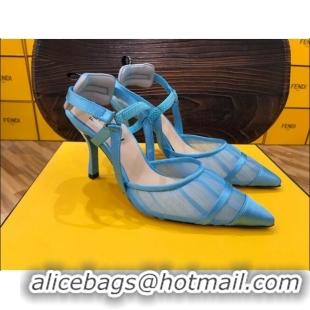 Grade Design Fendi Colibri Slingback in Blue Tulle and Satin Mesh 85mm 22121