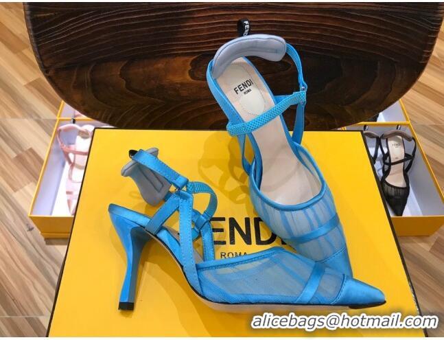 Grade Design Fendi Colibri Slingback in Blue Tulle and Satin Mesh 85mm 22121