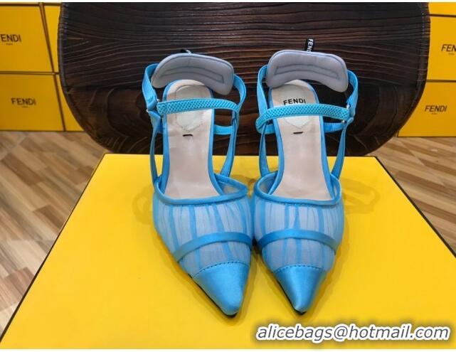 Grade Design Fendi Colibri Slingback in Blue Tulle and Satin Mesh 85mm 22121