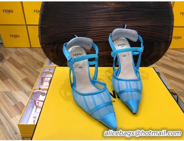 Grade Design Fendi Colibri Slingback in Blue Tulle and Satin Mesh 85mm 22121