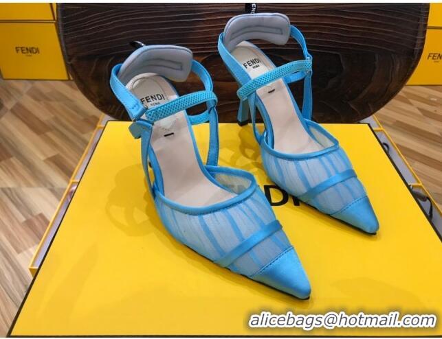 Grade Design Fendi Colibri Slingback in Blue Tulle and Satin Mesh 85mm 22121