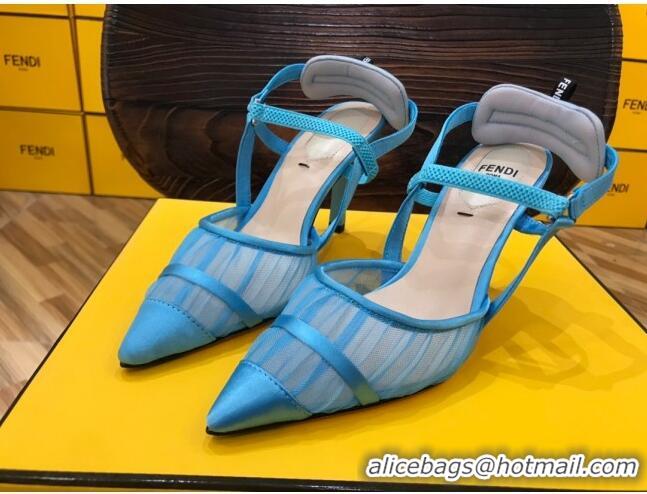 Grade Design Fendi Colibri Slingback in Blue Tulle and Satin Mesh 85mm 22121