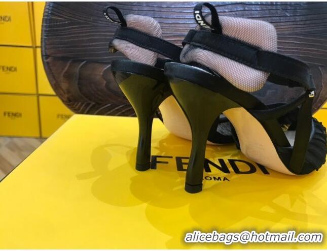 Best Design Fendi Colibri Slingback in Black Tulle and Satin Mesh 85mm 22122 