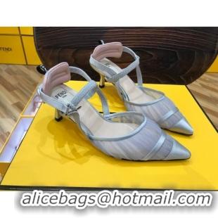 Good Quality Fendi Colibri Slingback in Grey Tulle and Satin Mesh 85mm 22123