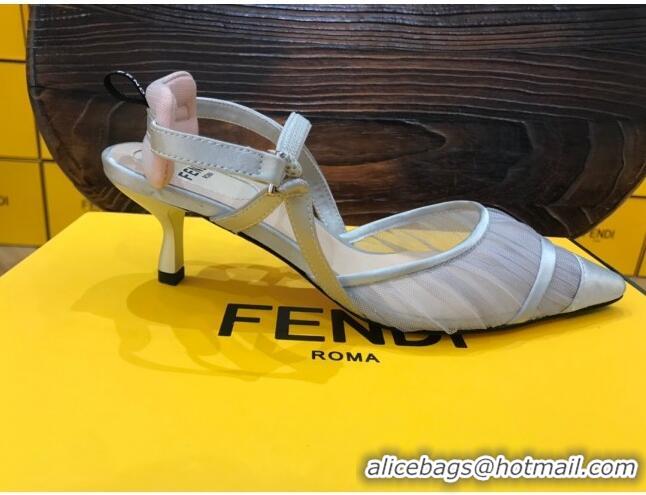 Good Quality Fendi Colibri Slingback in Grey Tulle and Satin Mesh 85mm 22123