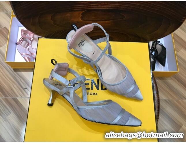 Good Quality Fendi Colibri Slingback in Grey Tulle and Satin Mesh 85mm 22123