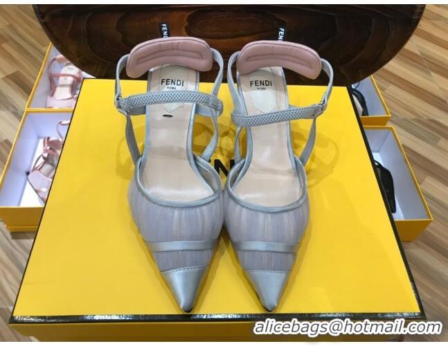 Good Quality Fendi Colibri Slingback in Grey Tulle and Satin Mesh 85mm 22123