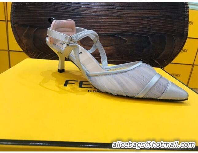 Good Quality Fendi Colibri Slingback in Grey Tulle and Satin Mesh 85mm 22123