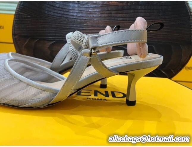 Good Quality Fendi Colibri Slingback in Grey Tulle and Satin Mesh 85mm 22123