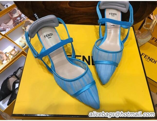 New Design Fendi Colibri Strap Slingback in Blue Tulle Mesh 55mm 122125