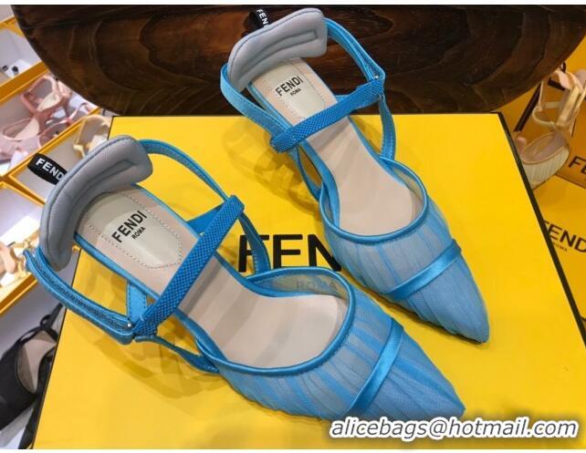 New Design Fendi Colibri Strap Slingback in Blue Tulle Mesh 55mm 122125