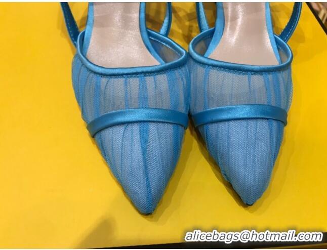 New Design Fendi Colibri Strap Slingback in Blue Tulle Mesh 55mm 122125